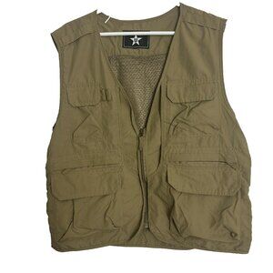 HBFAGFB Mens XXL Khaki Cargo Fishing Vest Outdoor Sports Pockets